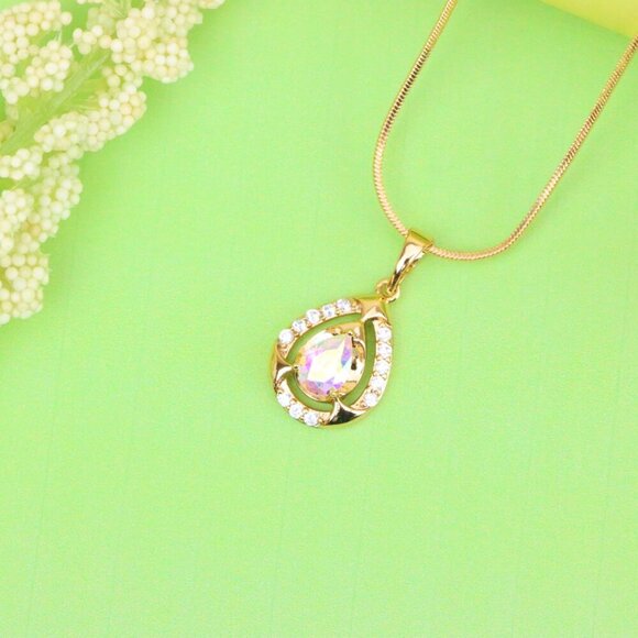"Rainbow Teardrop Pendant with Gold Plated Finish and Sparkling Detail, XPPT1803 - Picture 13 of 13